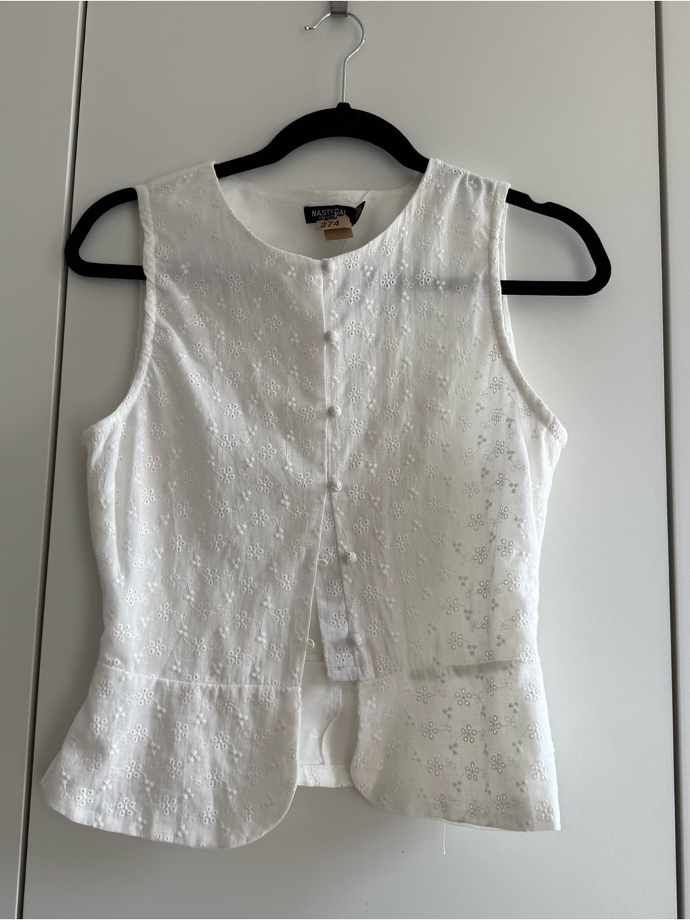 White Eyelet Button-Front Peplum Camisole
